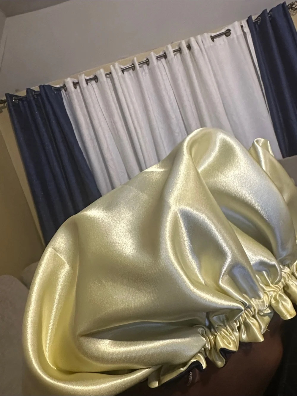 Reversible Satin Sleep Bonnet in Navy and yellow